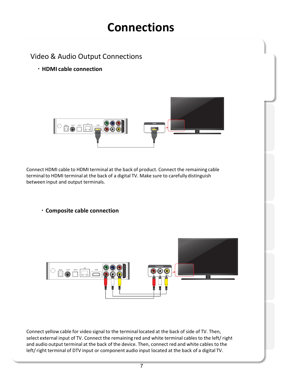 Connections, Video & audio output connections | Xtreamer SideWinder3 User Manual | Page 7 / 91