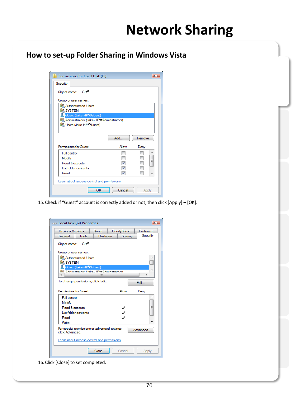 Network sharing, How to set-up folder sharing in windows vista | Xtreamer SideWinder3 User Manual | Page 70 / 91