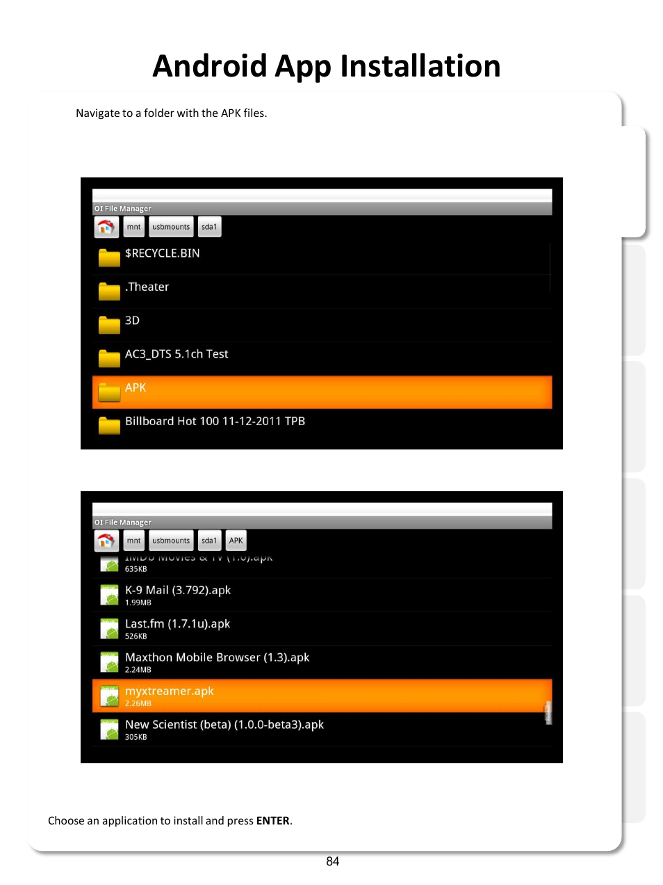 Android app installation | Xtreamer SideWinder3 User Manual | Page 84 / 91