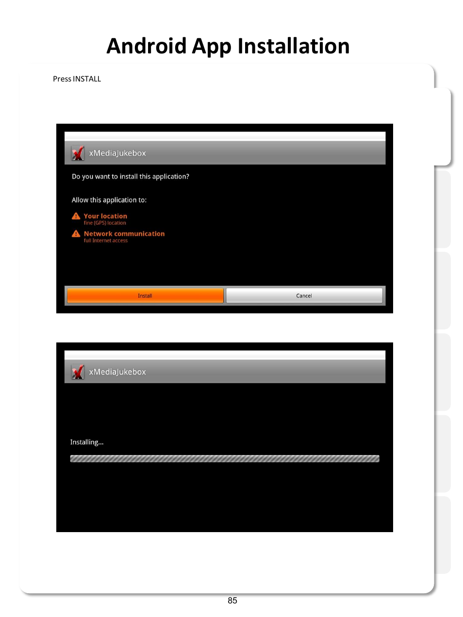 Android app installation | Xtreamer SideWinder3 User Manual | Page 85 / 91