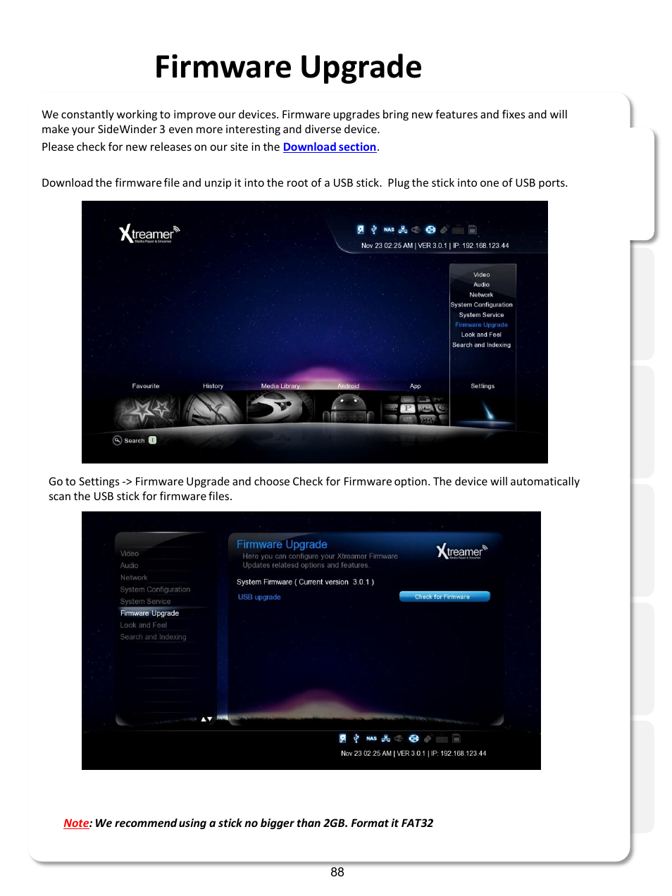 Firmware upgrade | Xtreamer SideWinder3 User Manual | Page 88 / 91
