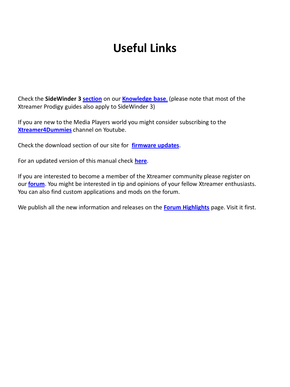 Useful links | Xtreamer SideWinder3 User Manual | Page 91 / 91