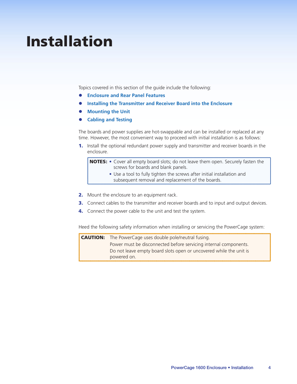 Installation | Extron Electronics PowerCage 1600 Enclosure User Guide User Manual | Page 10 / 32