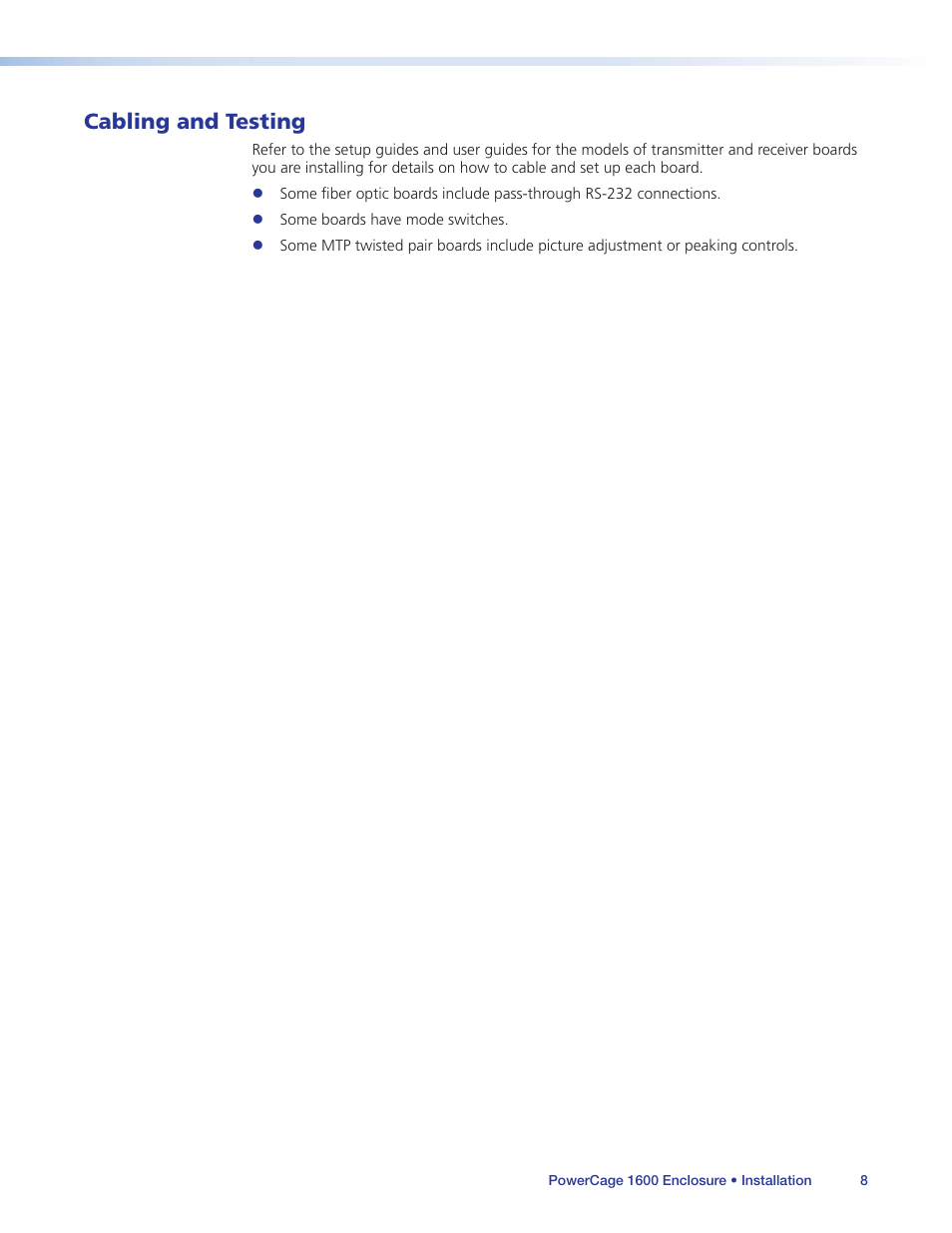 Cabling and testing | Extron Electronics PowerCage 1600 Enclosure User Guide User Manual | Page 14 / 32