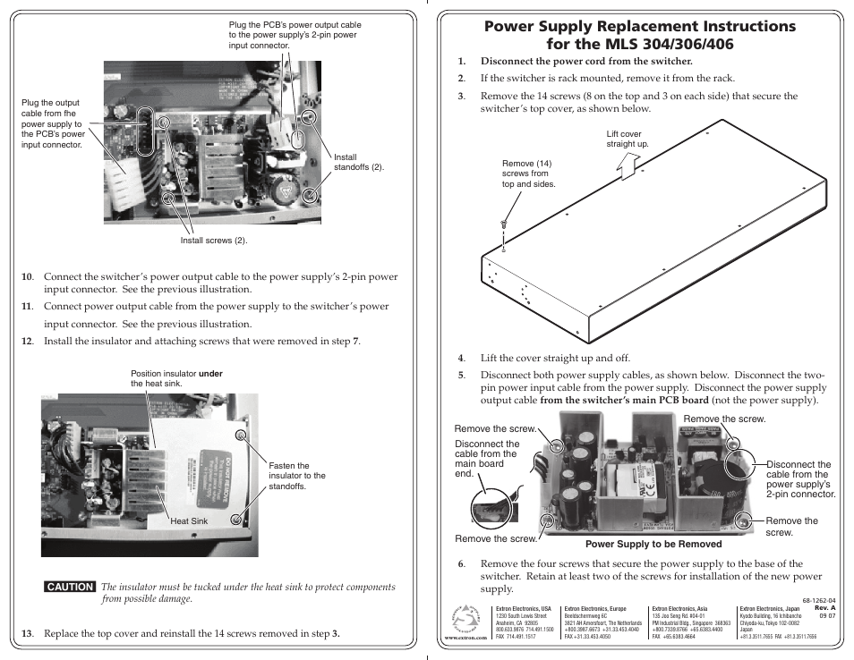 Extron Electronics Power Supply for MLS 304_306_406 User Manual | 2 pages