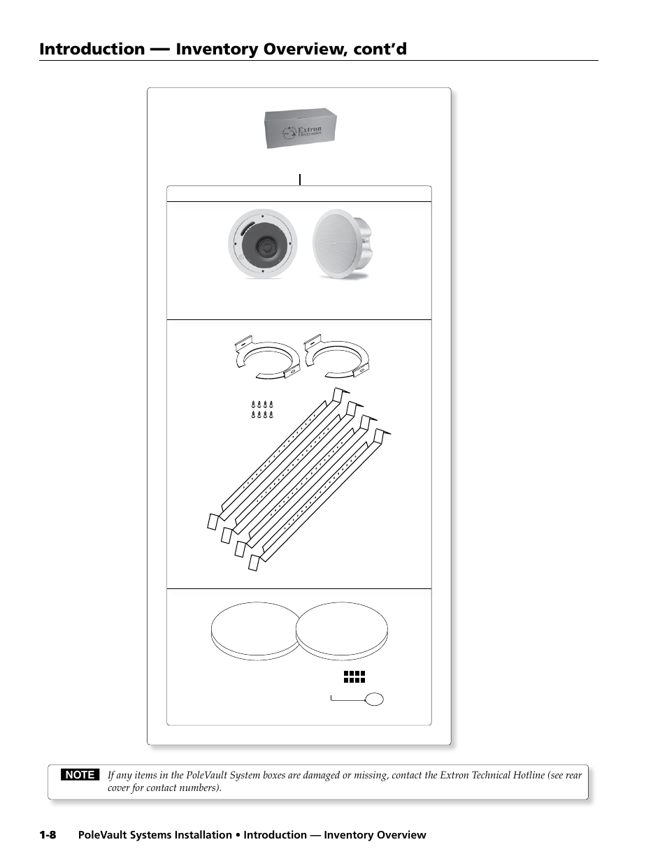 Introduction, Inventory overview, cont’d | Extron Electronics PoleVault Systems PVS 200, 300, and 400 User Manual | Page 10 / 50
