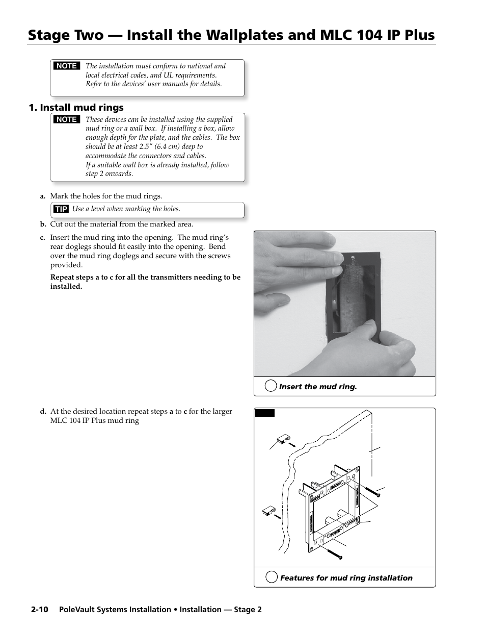Install mud rings | Extron Electronics PoleVault Systems PVS 200, 300, and 400 User Manual | Page 22 / 50