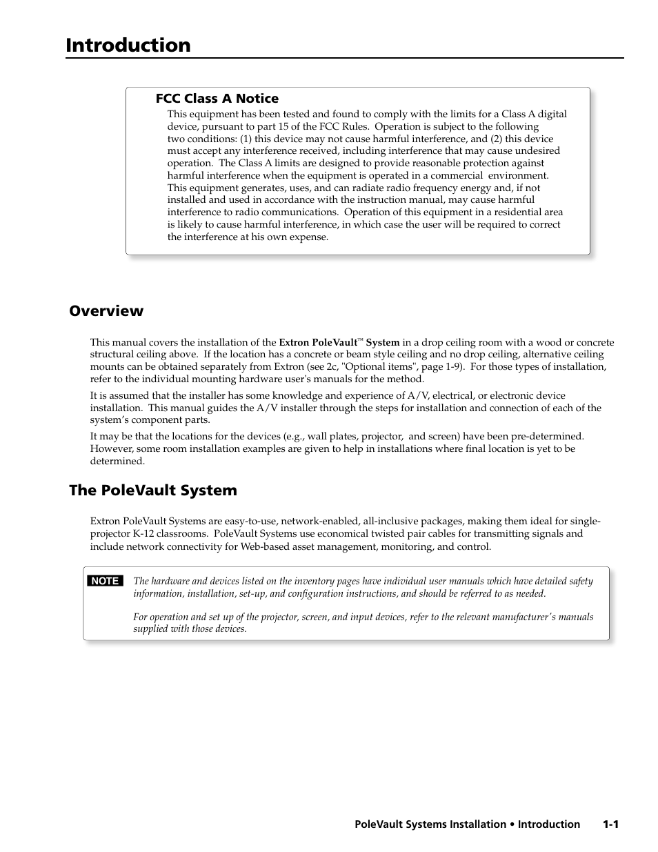 Introduction, Overview, The polevault system | Extron Electronics PoleVault Systems PVS 200, 300, and 400 User Manual | Page 3 / 50