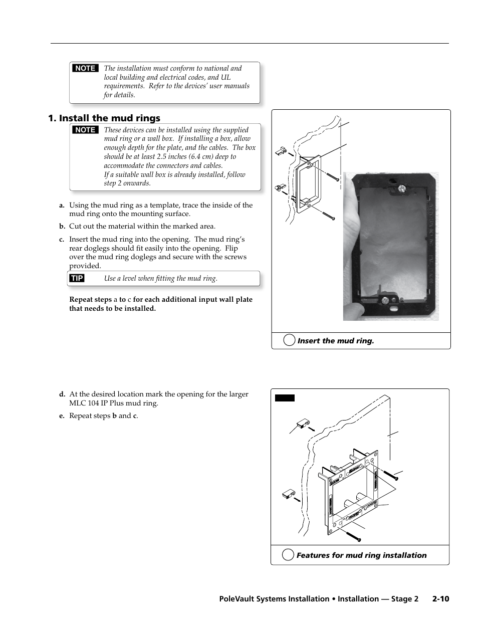 Install mud rings, Install the mud rings | Extron Electronics PoleVault Systems PVS 305SA User Manual | Page 21 / 46