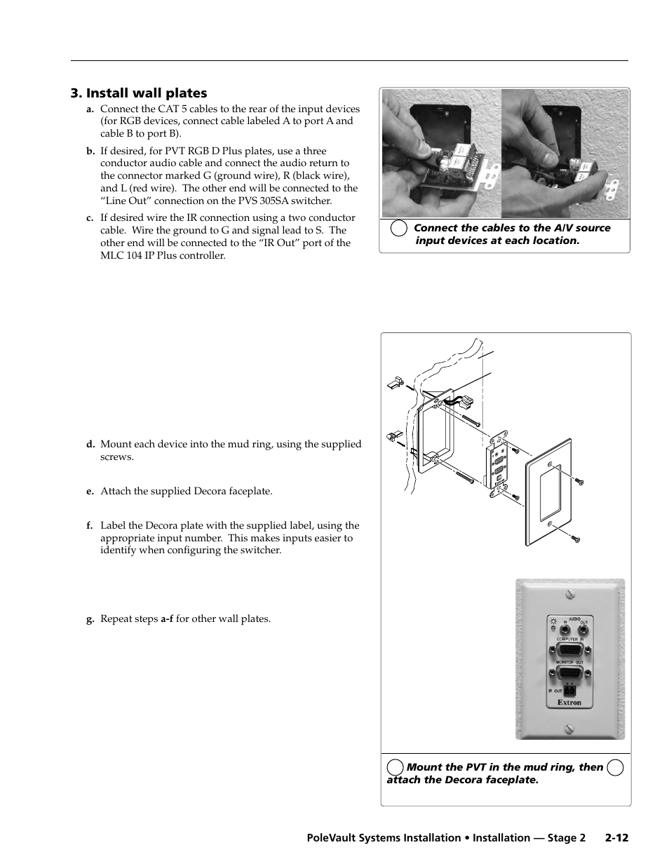 Install wall plates, Extron pvt rgb d plus | Extron Electronics PoleVault Systems PVS 305SA User Manual | Page 23 / 46