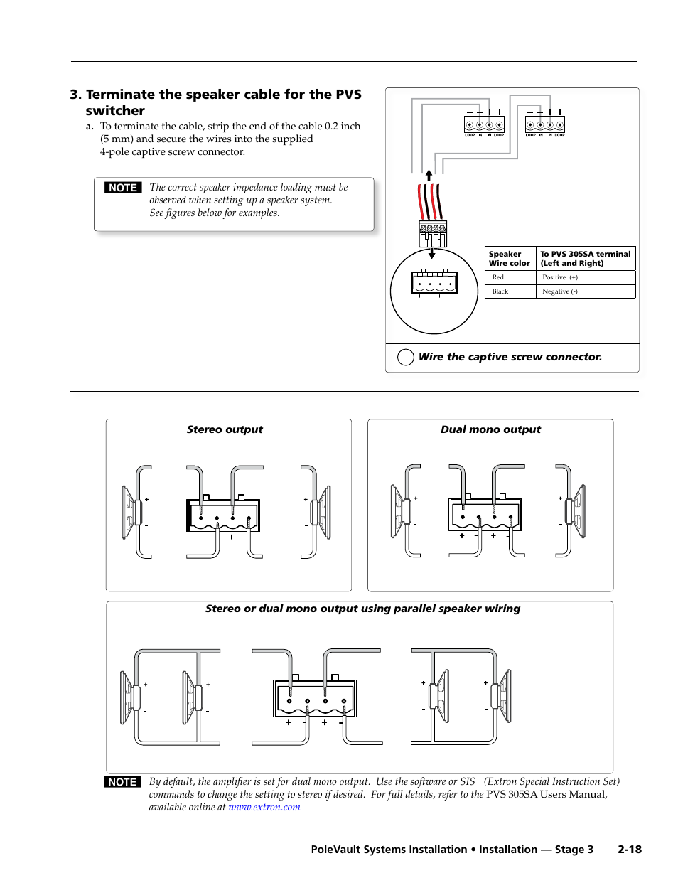 Terminate the speaker cable for the pvs switcher | Extron Electronics PoleVault Systems PVS 305SA User Manual | Page 29 / 46
