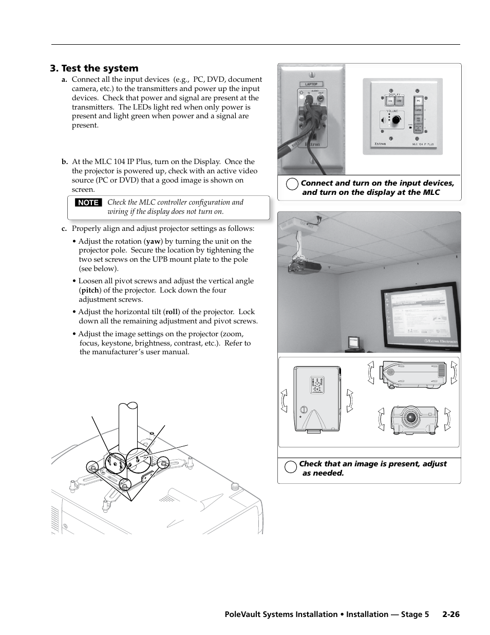 Test the system | Extron Electronics PoleVault Systems PVS 305SA User Manual | Page 37 / 46