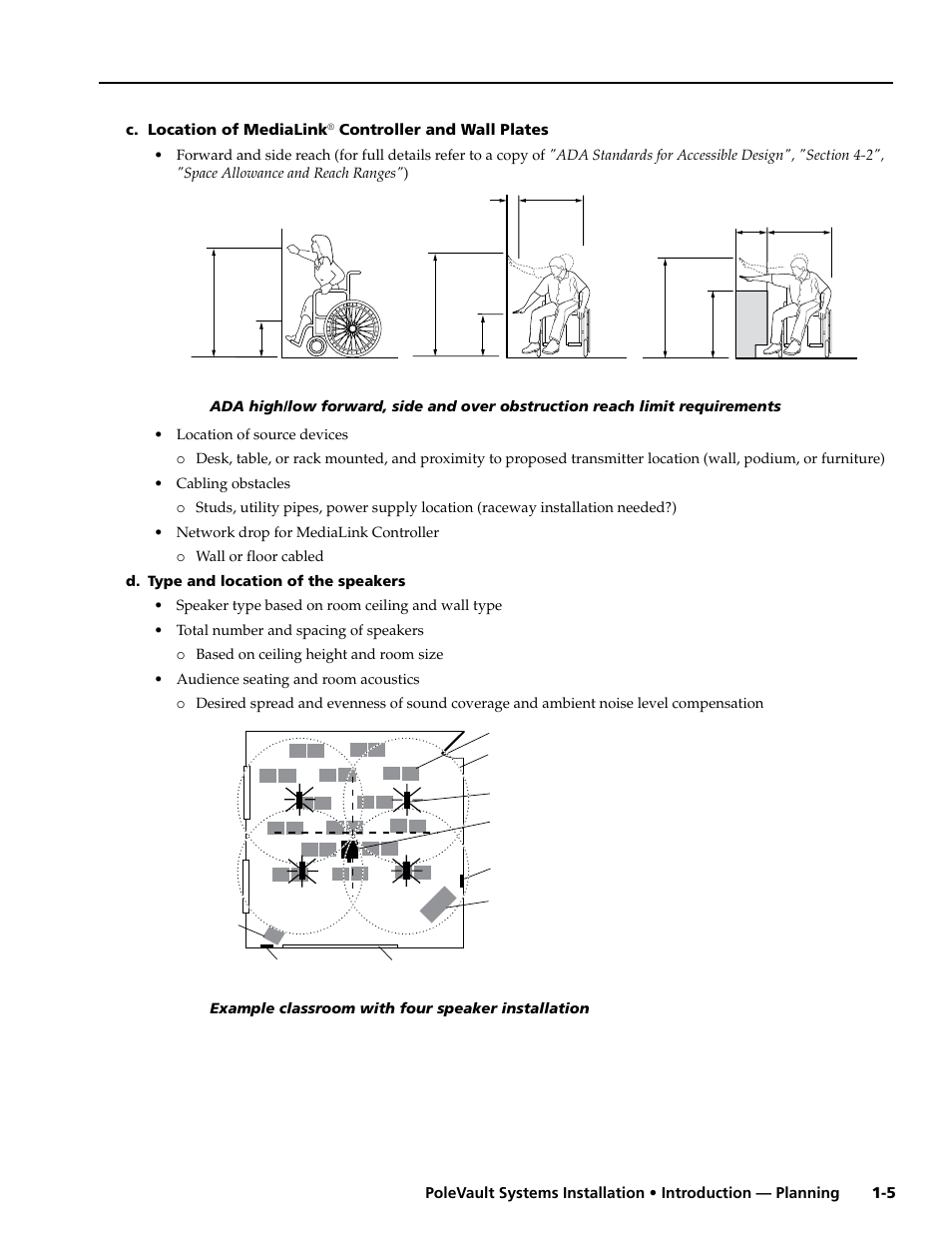 D. type and location of the speakers, C. location of medialink, Controller and wall plates | Extron Electronics PoleVault Systems PVS 305SA User Manual | Page 7 / 46