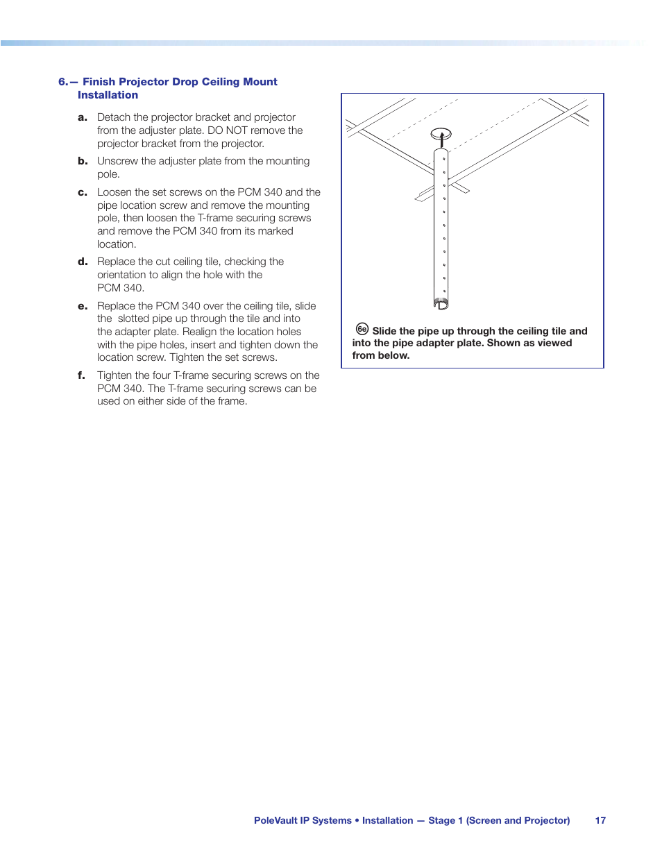 — finish projector drop ceiling mount installation | Extron Electronics PoleVault IP Systems PVS 305SA IP User Manual | Page 21 / 52
