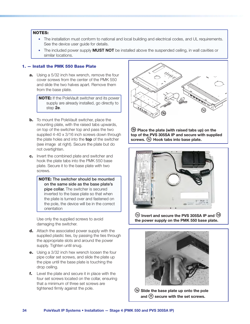 — install the pmk 550 base plate | Extron Electronics PoleVault IP Systems PVS 305SA IP User Manual | Page 38 / 52