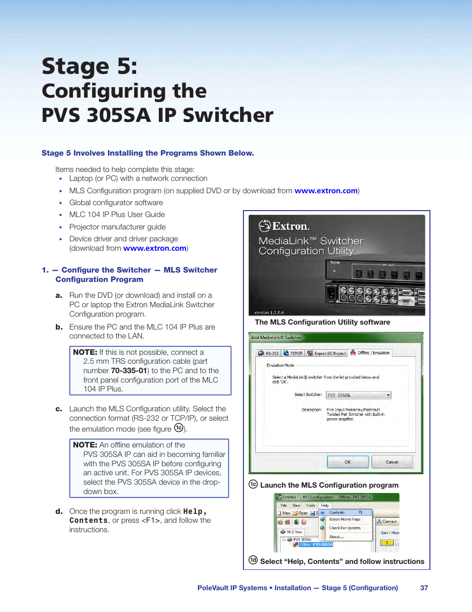 Stage 5: configuring the pvs 305sa ip switcher, Stage 5, Configuring the pvs 305sa ip switcher | Extron Electronics PoleVault IP Systems PVS 305SA IP User Manual | Page 41 / 52