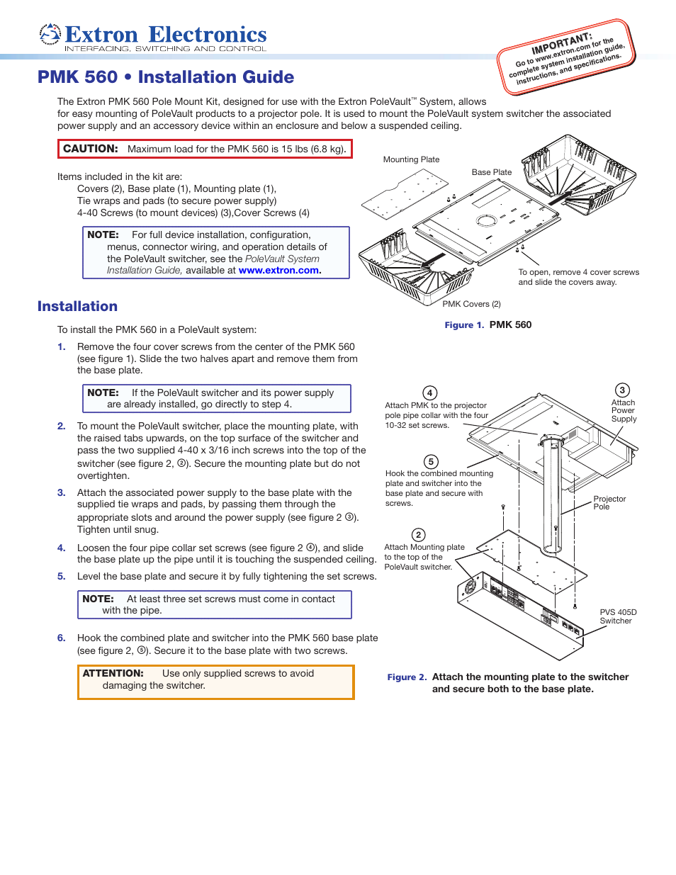 Extron Electronics PMK 560 User Manual | 2 pages