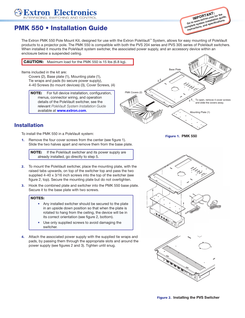 Extron Electronics PMK 550 User Manual | 2 pages