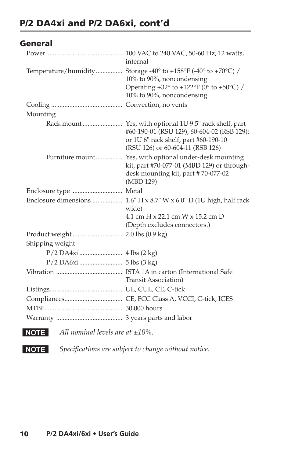 P/2 da4xi and p/2 da6xi, cont’d, General | Extron Electronics P-2 DA6xi User Guide User Manual | Page 14 / 20