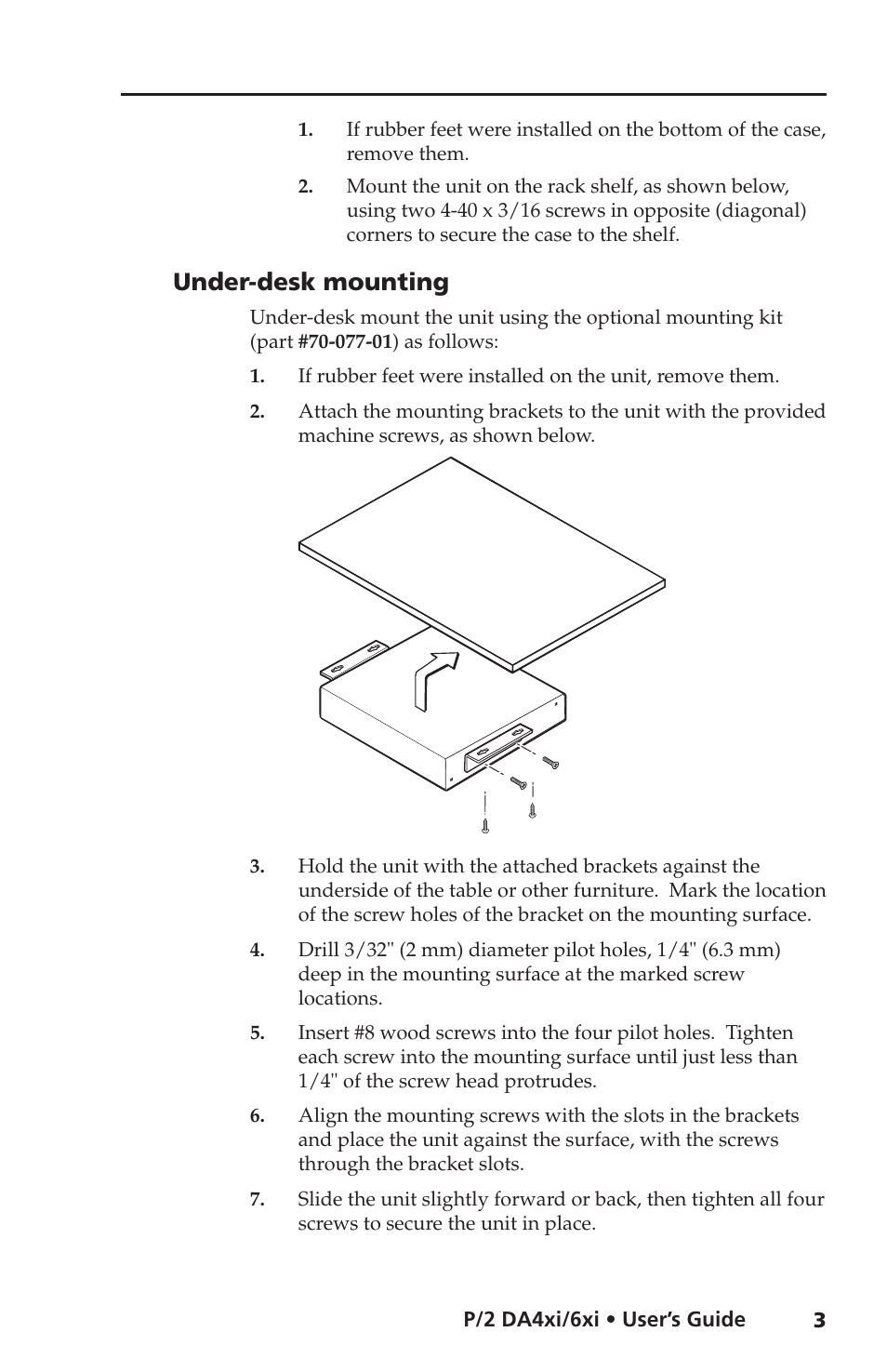 Under-desk mounting | Extron Electronics P-2 DA6xi User Guide User Manual | Page 7 / 20