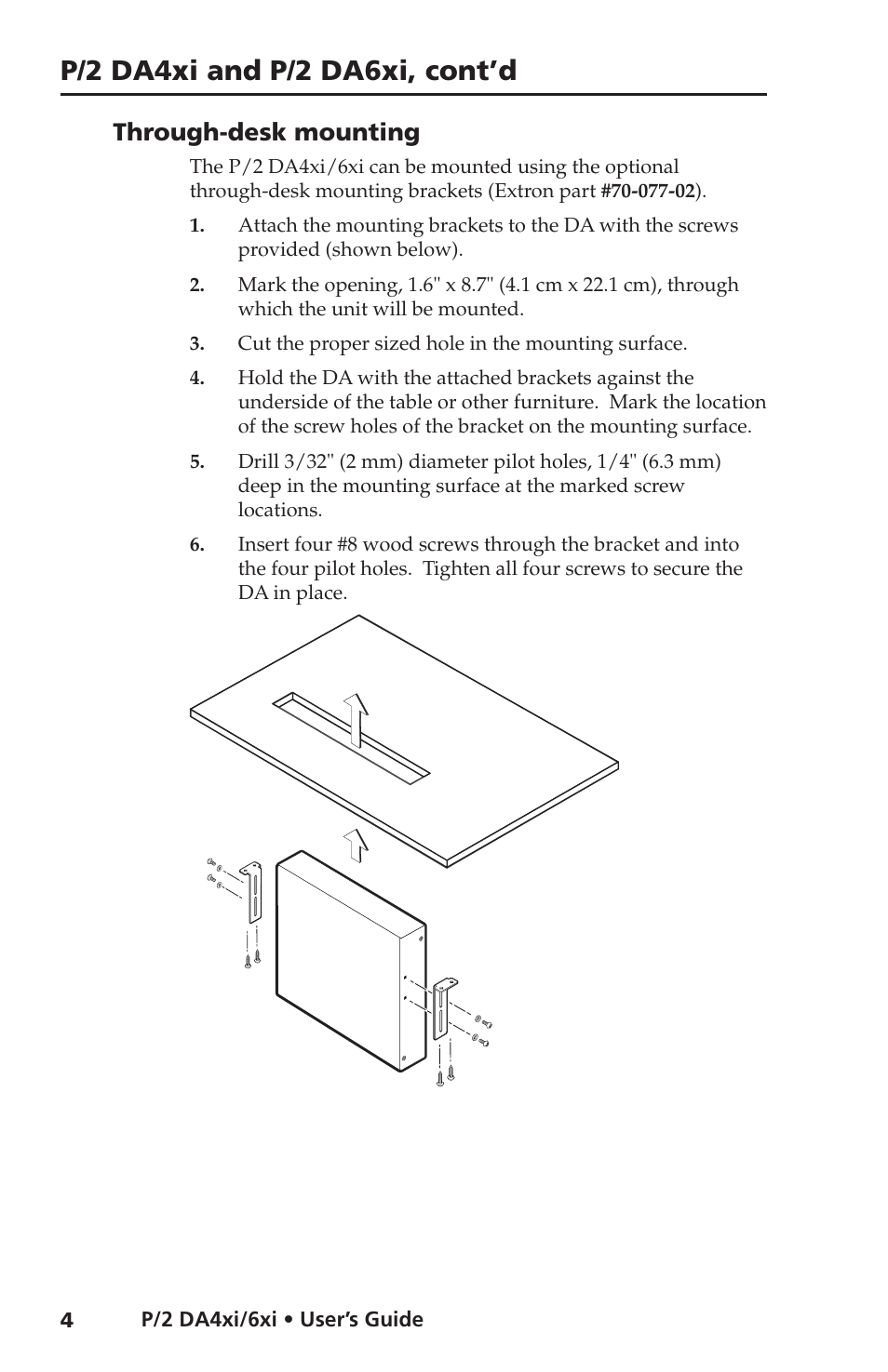 Through-desk mounting, P/2 da4xi and p/2 da6xi, cont’d | Extron Electronics P-2 DA6xi User Guide User Manual | Page 8 / 20