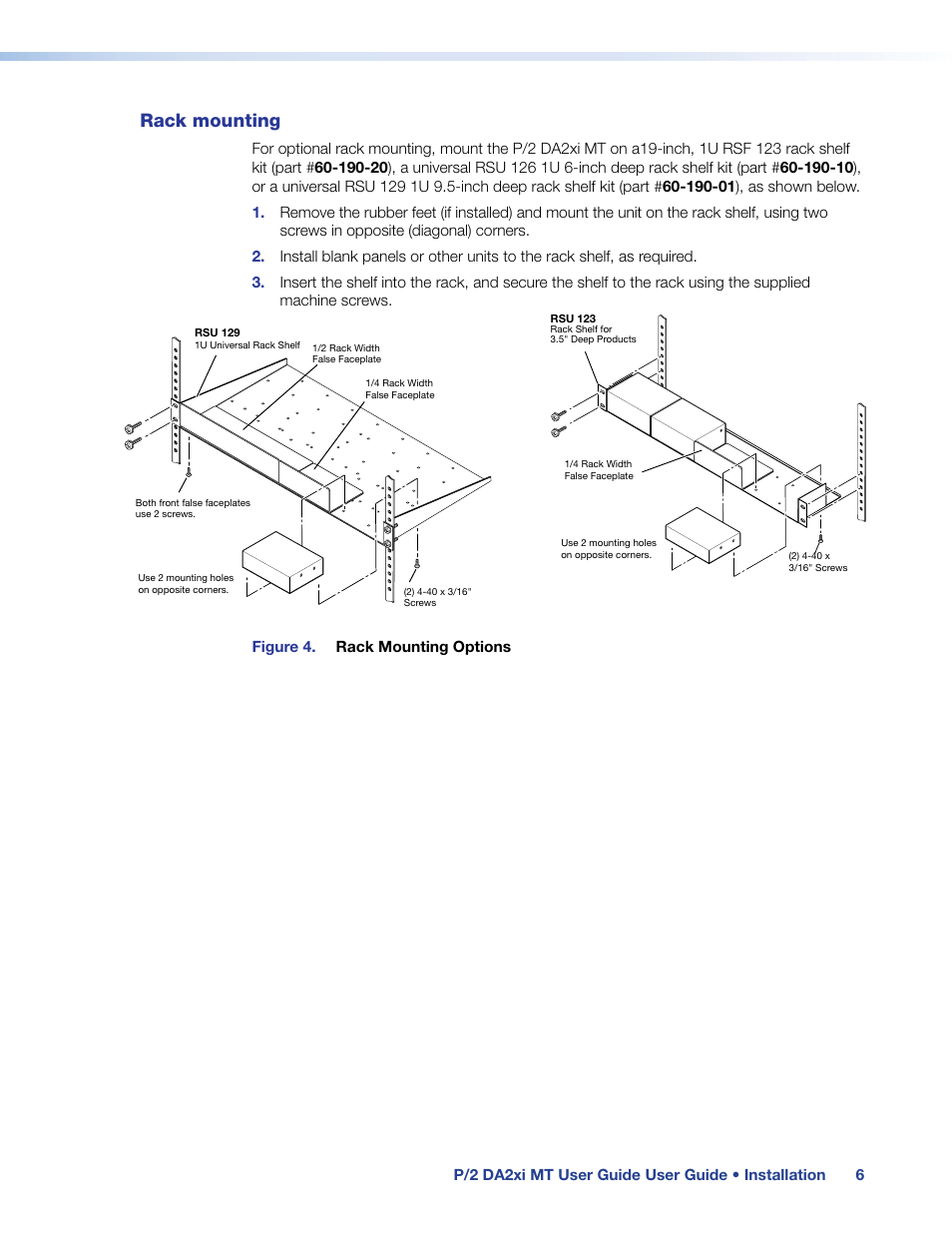 Rack mounting | Extron Electronics P-2 DA2xi MT User Guide Rev. G User Manual | Page 11 / 14