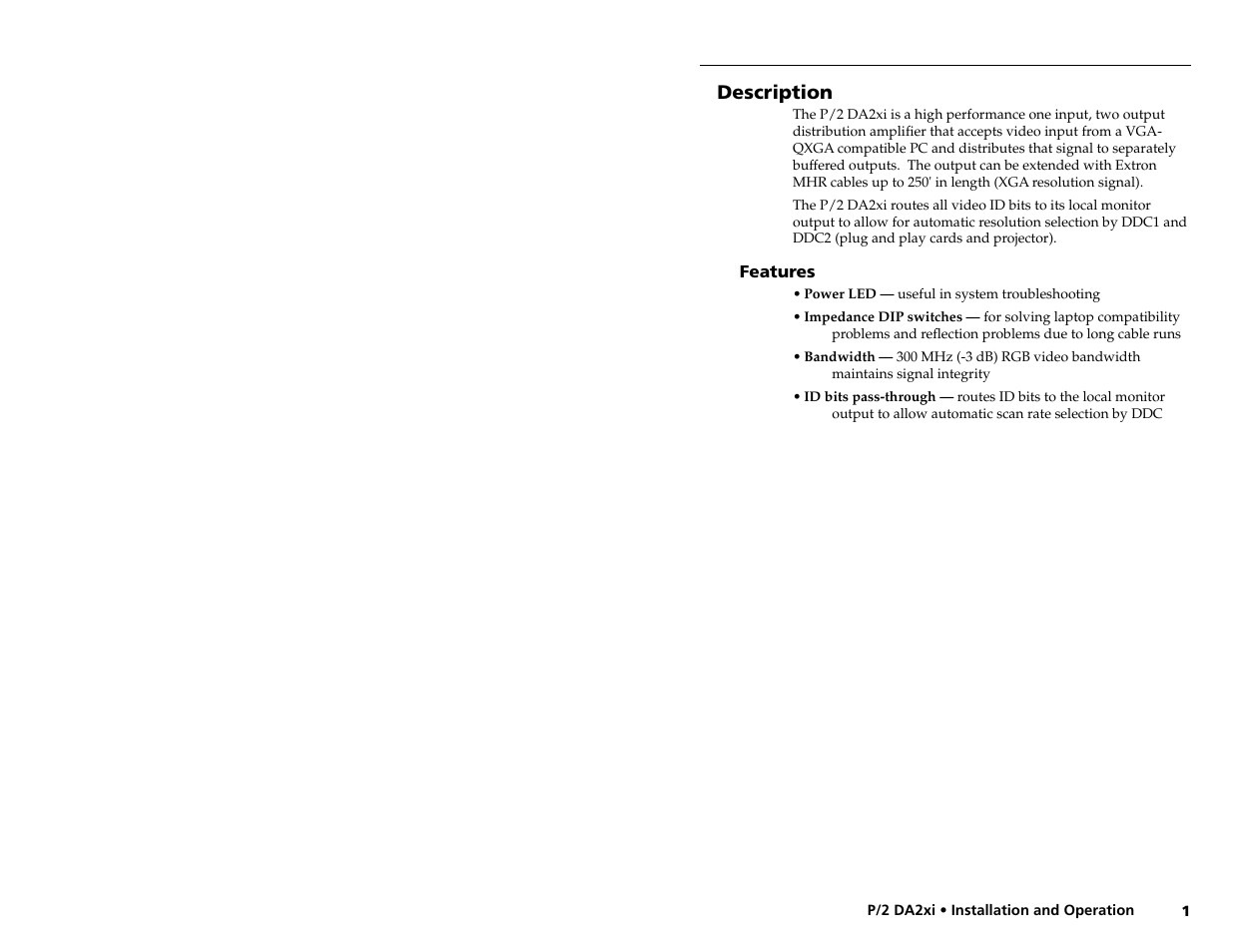 Description | Extron Electronics P-2 DA2xi User Guide Rev. A User Manual | Page 4 / 11