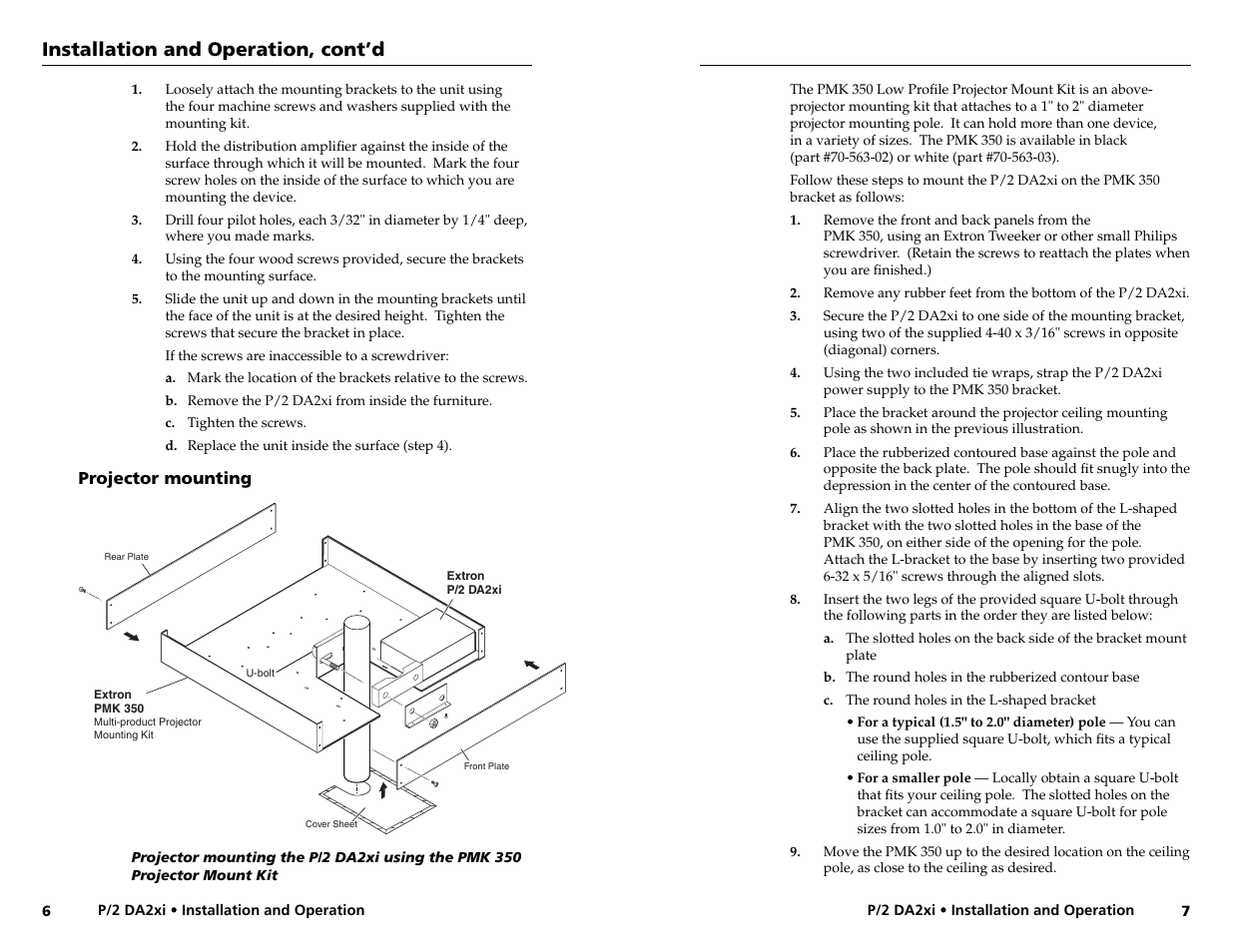 Installation and operation, cont’d | Extron Electronics P-2 DA2xi User Guide Rev. A User Manual | Page 7 / 11