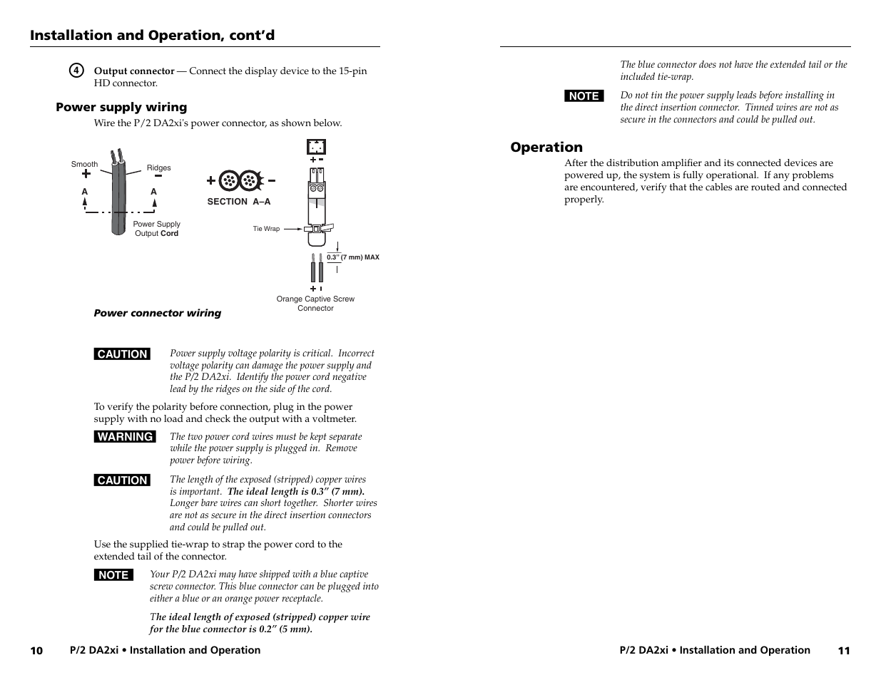 Installation and operation, cont’d, Operation | Extron Electronics P-2 DA2xi User Guide Rev. A User Manual | Page 9 / 11