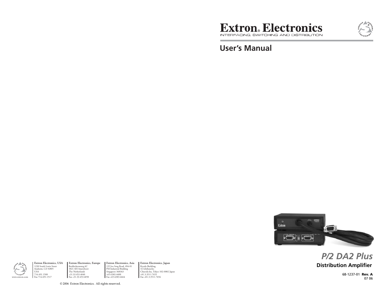 Extron Electronics P-2 DA2 Plus User Guide User Manual | 7 pages