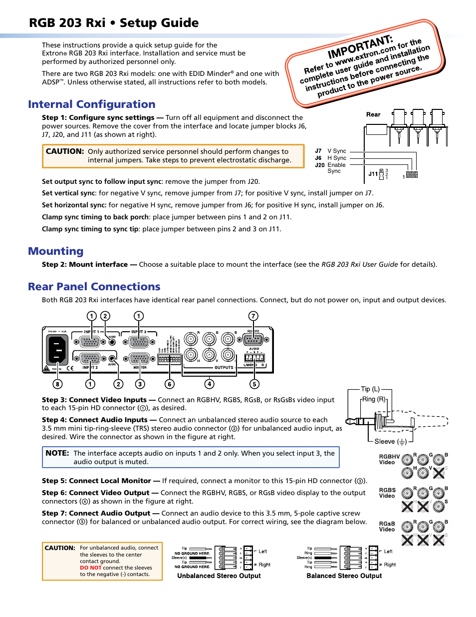 Extron Electronics RGB 203 Rxi Setup Guide User Manual | 4 pages