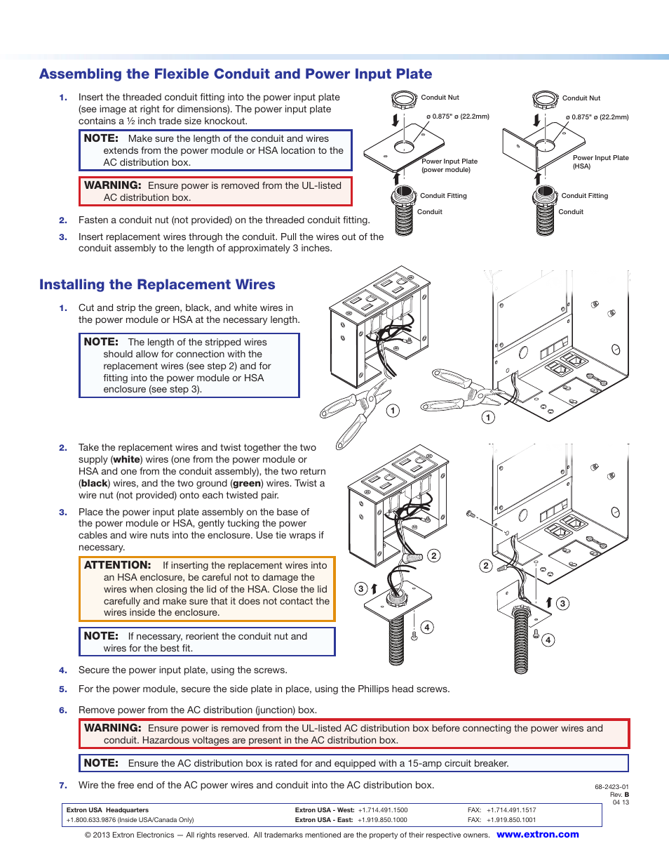 Installing the replacement wires | Extron Electronics Replacing the AC Power Cord with Flexible Conduit User Manual | Page 2 / 2