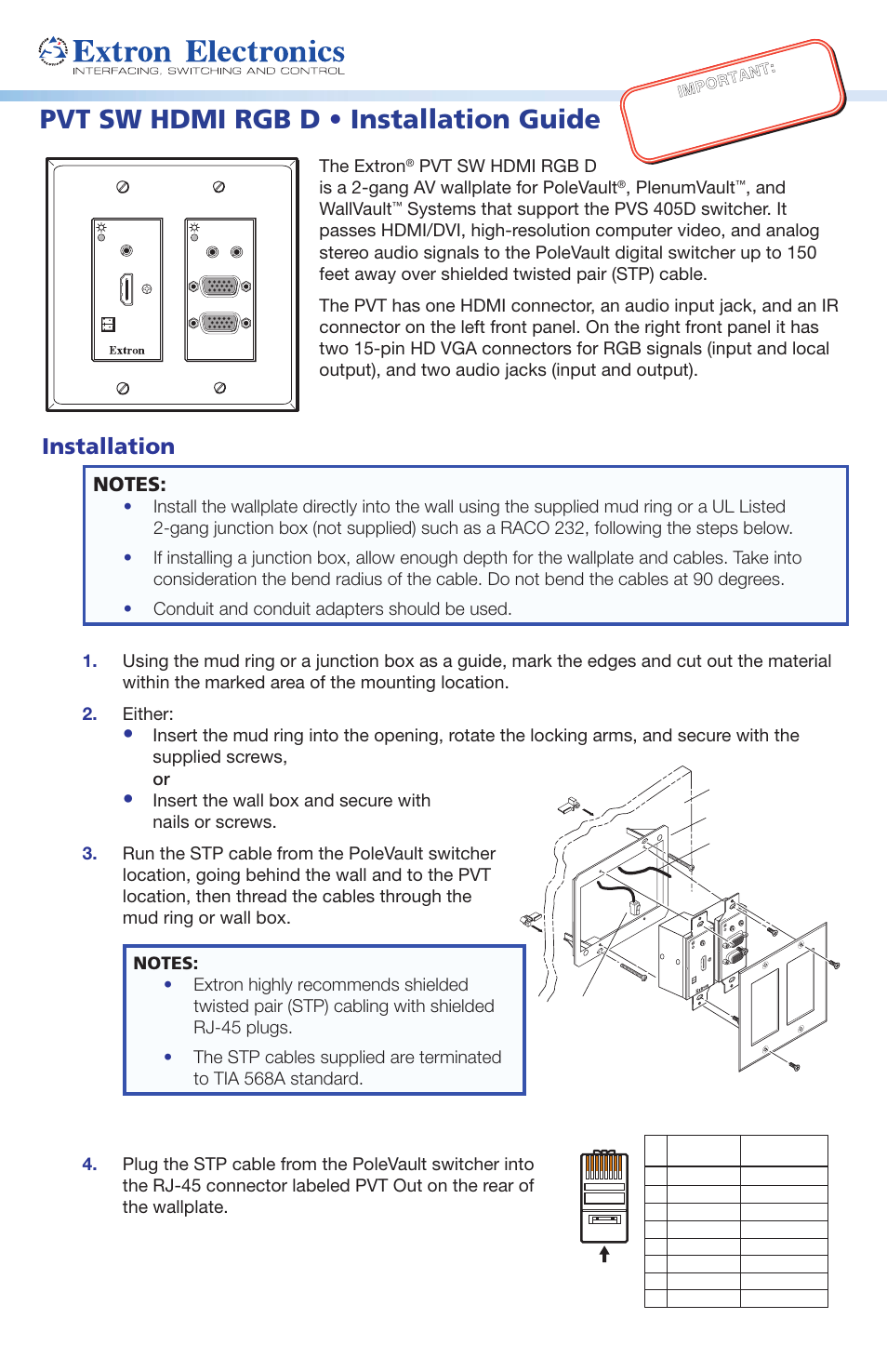 Extron Electronics PVT SW HDMI RGB D Setup Guide User Manual | 2 pages