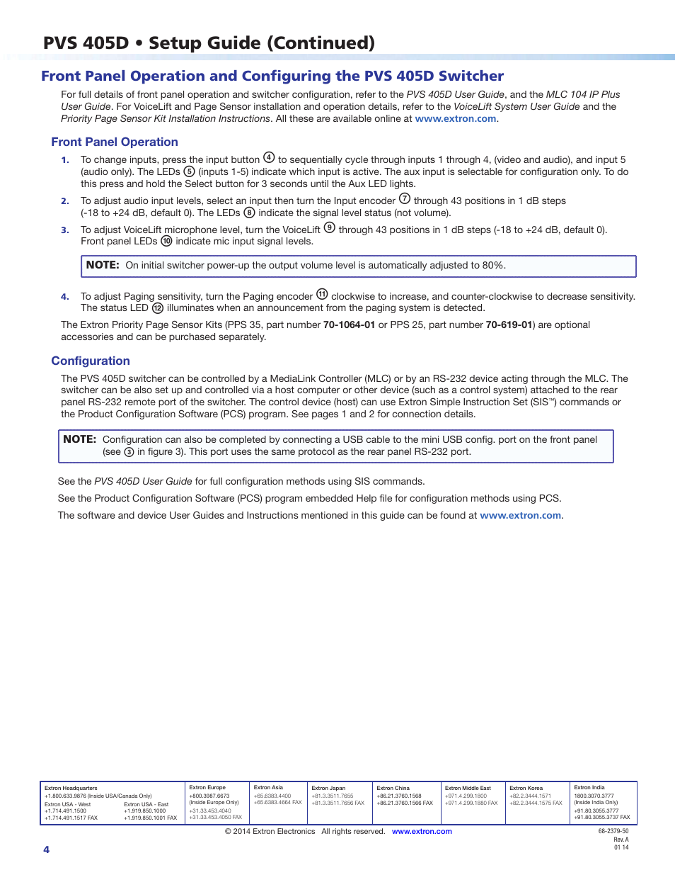 Pvs 405d • setup guide (continued) | Extron Electronics PVS 405D Setup Guide User Manual | Page 4 / 4