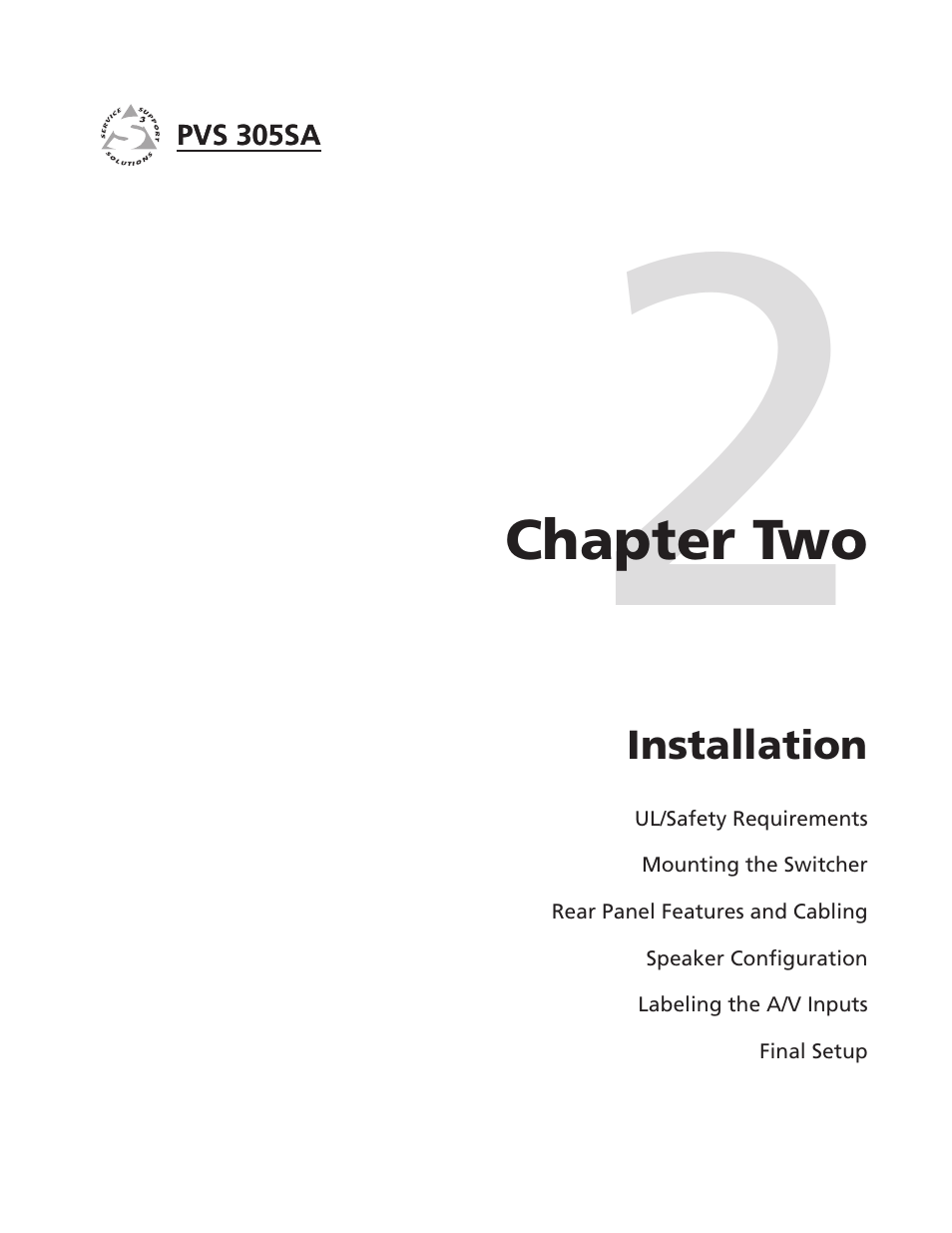 Chapter two, Installation, Chapter two • installation | Extron Electronics PVS 305SA User Guide User Manual | Page 10 / 56