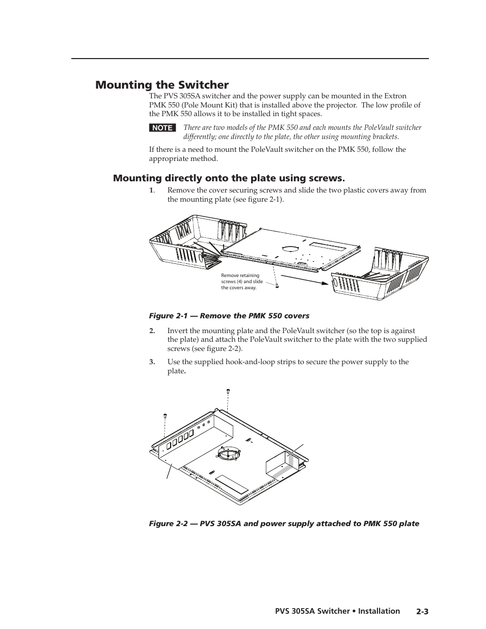 Mounting the switcher, Mounting directly onto the plate using screws, Preliminar y | Extron Electronics PVS 305SA User Guide User Manual | Page 12 / 56