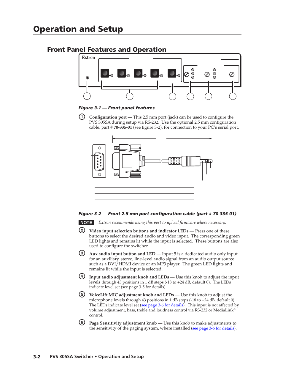 Front panel features and operation, Preliminar y, Operation and setup | Extron Electronics PVS 305SA User Guide User Manual | Page 24 / 56