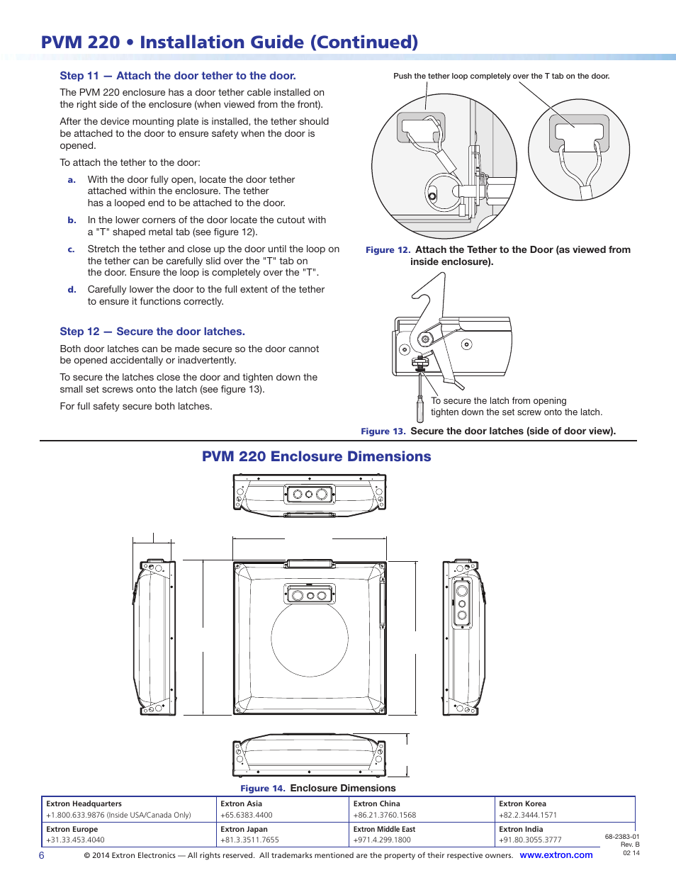 Pvm 220 • installation guide (continued), Pvm 220 enclosure dimensions | Extron Electronics PVM 220 Installation User Manual | Page 6 / 6