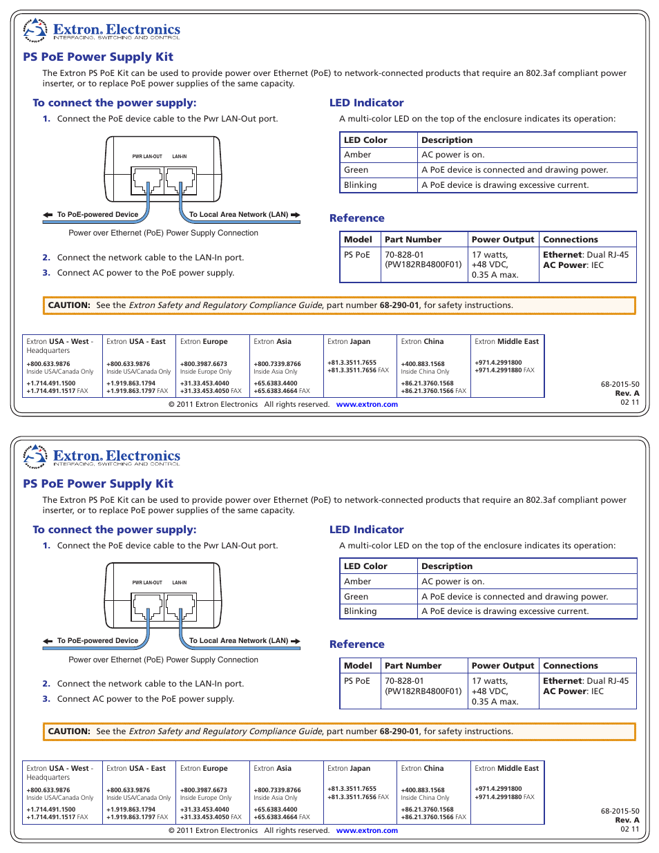 Extron Electronics PS PoE Power Supply Kit User Manual | 1 page