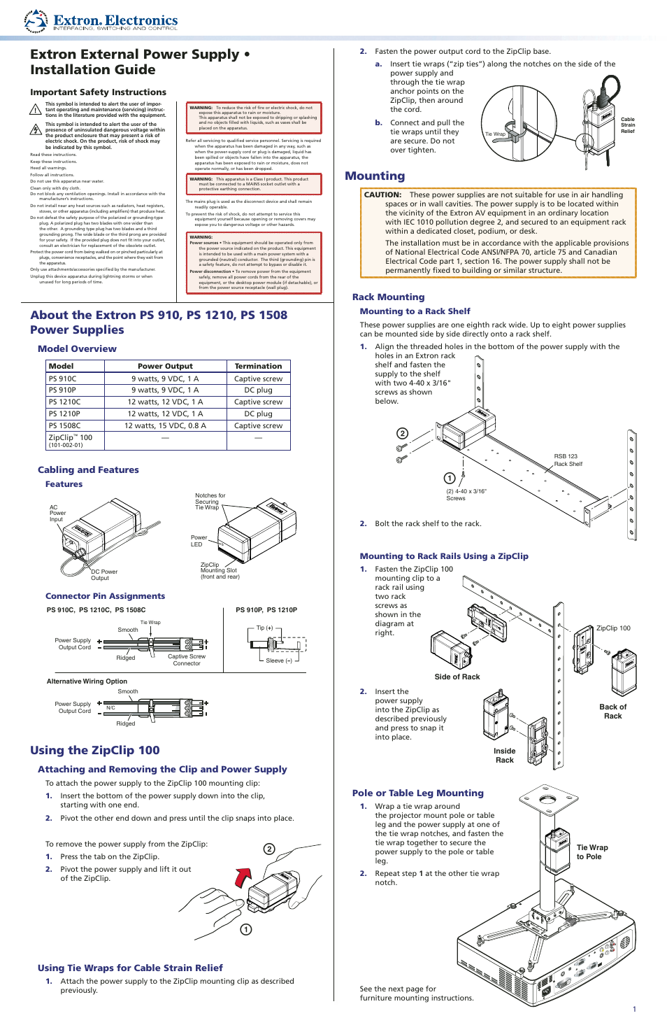 Extron Electronics Extron External Power Supply Installation User Manual | 2 pages