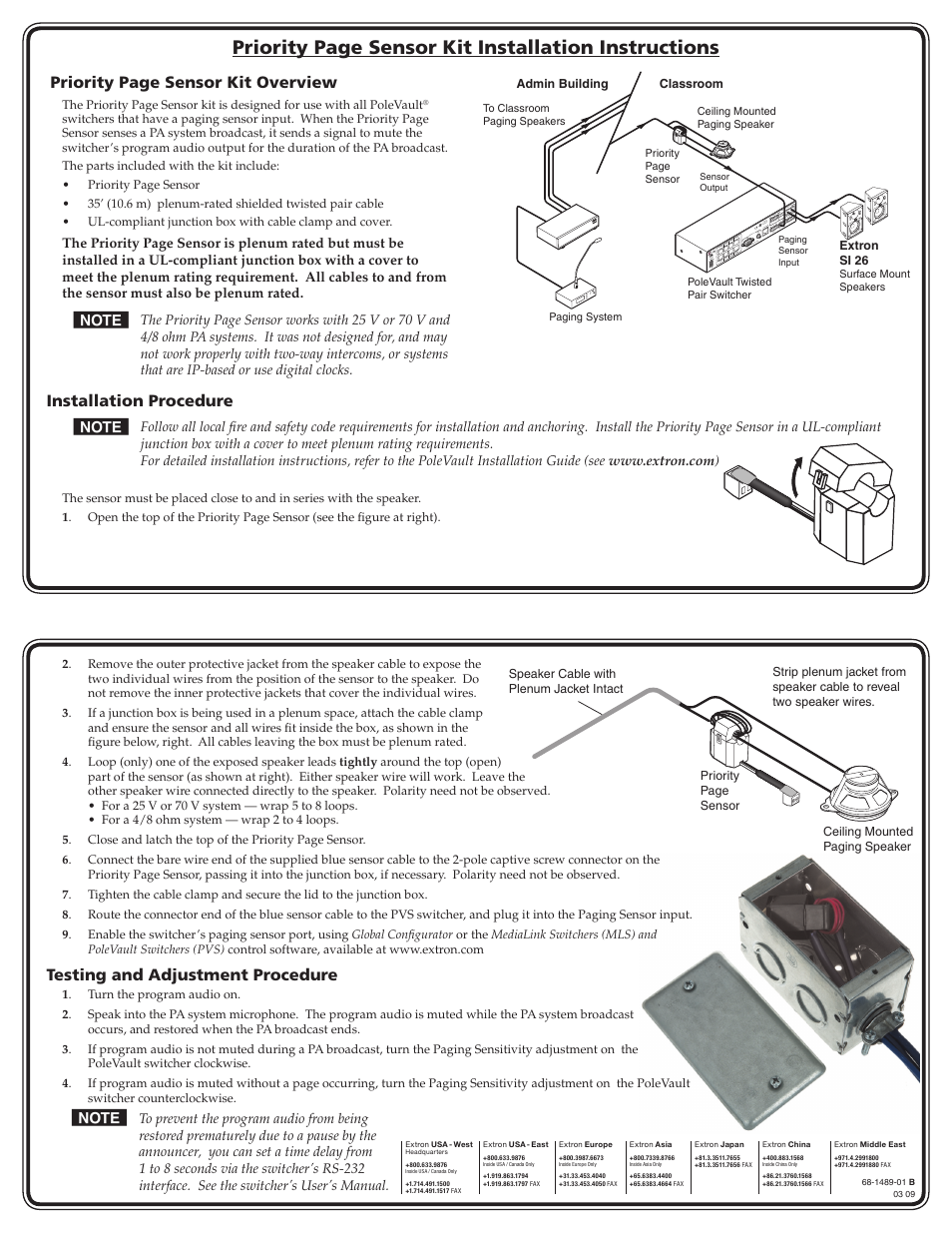 Extron Electronics Priority Page Sensor Kit User Manual | 1 page