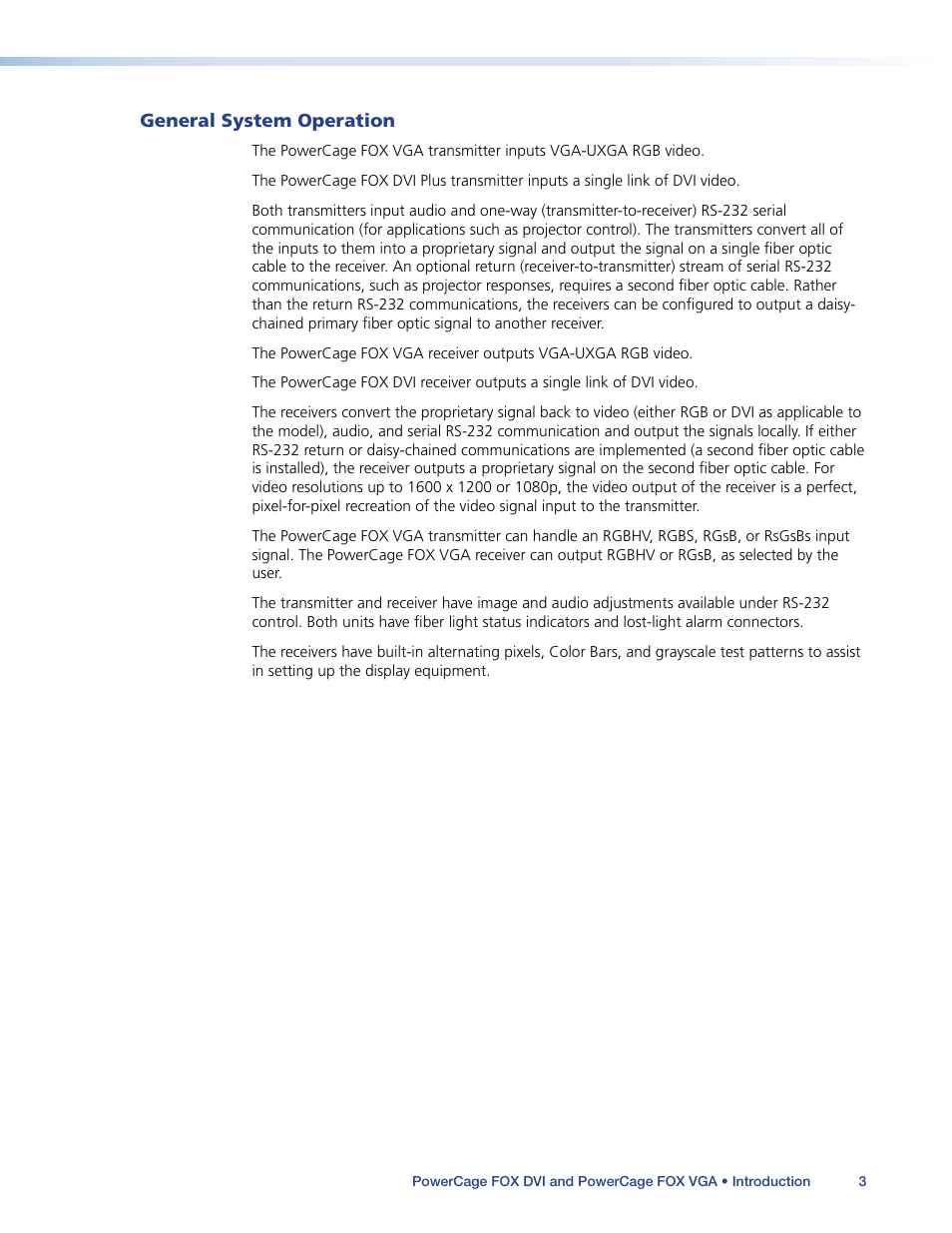General system operation | Extron Electronics PowerCage FOX Tx_Rx DVI Plus User Guide User Manual | Page 8 / 48