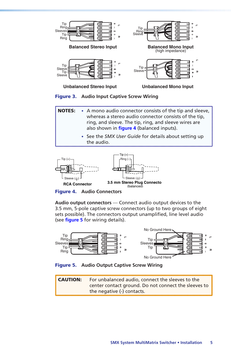 Balanced audio output, Unbalanced audio output | Extron Electronics SMX System Setup Guide User Manual | Page 11 / 48