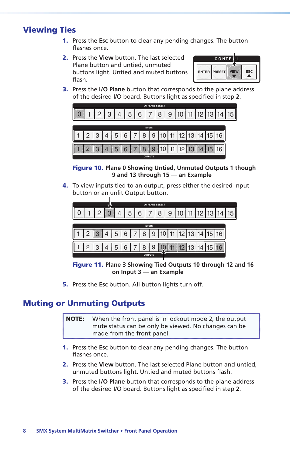 Viewing ties, Muting or unmuting outputs, Viewing ties muting or unmuting outputs | Extron Electronics SMX System Setup Guide User Manual | Page 14 / 48
