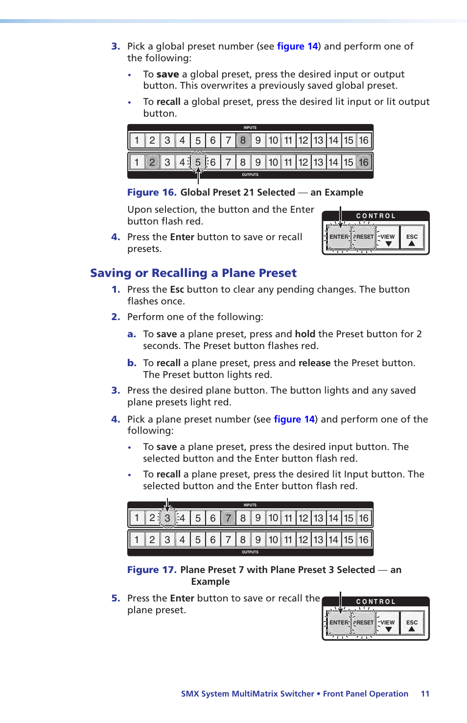 Saving or recalling a plane preset, Plane preset | Extron Electronics SMX System Setup Guide User Manual | Page 17 / 48