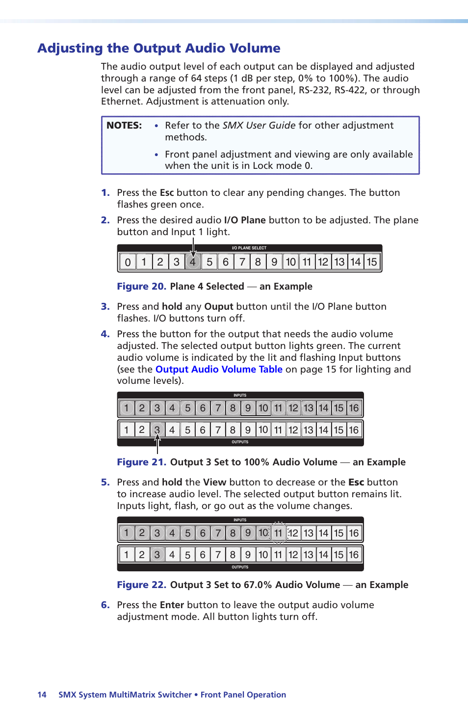 Adjusting the output audio volume, Adjusting the output audio, Volume | Extron Electronics SMX System Setup Guide User Manual | Page 20 / 48