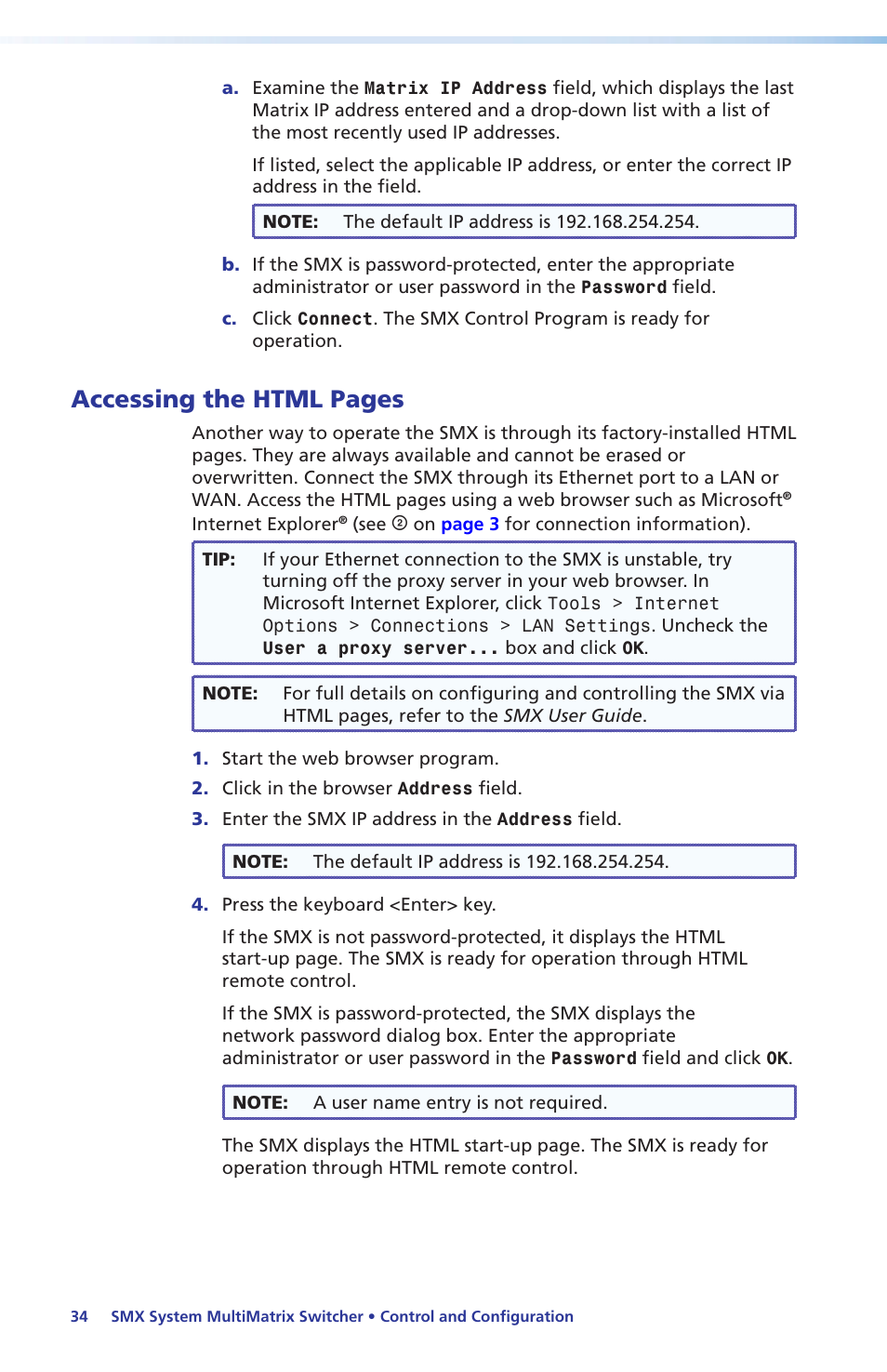 Accessing the html pages | Extron Electronics SMX System Setup Guide User Manual | Page 40 / 48