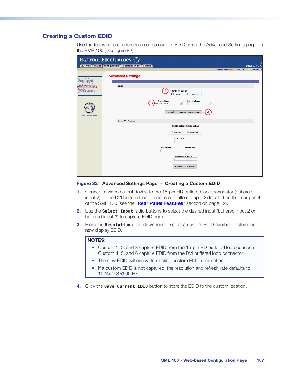 Creating a custom edid, Eating a custom edid, see the, Creating a | Custom edid | Extron Electronics SME 100 User Guide User Manual | Page 113 / 185