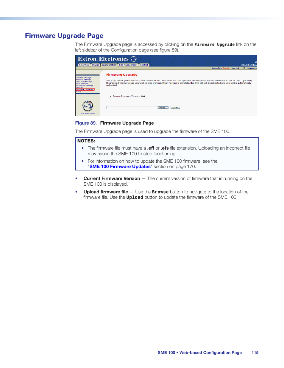 Firmware upgrade page | Extron Electronics SME 100 User Guide User Manual | Page 121 / 185