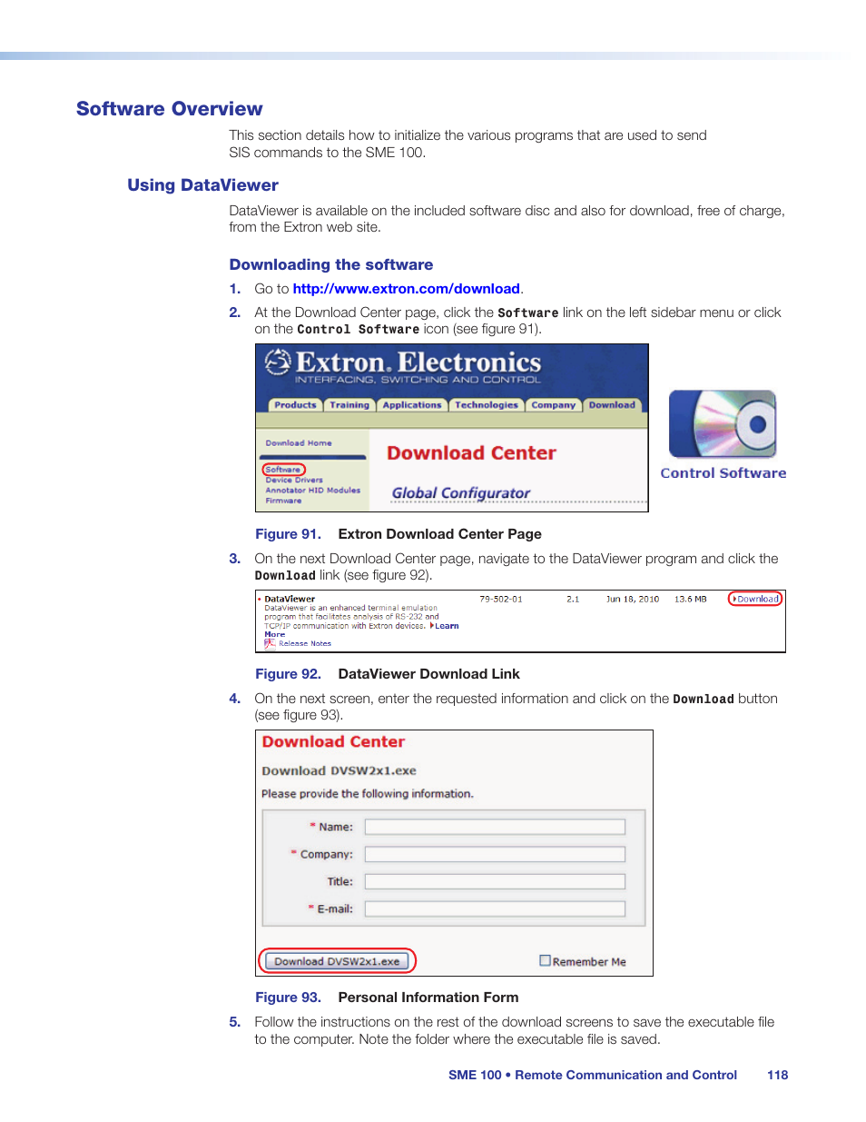 Software overview, Using dataviewer, Downloading the software | Extron Electronics SME 100 User Guide User Manual | Page 124 / 185